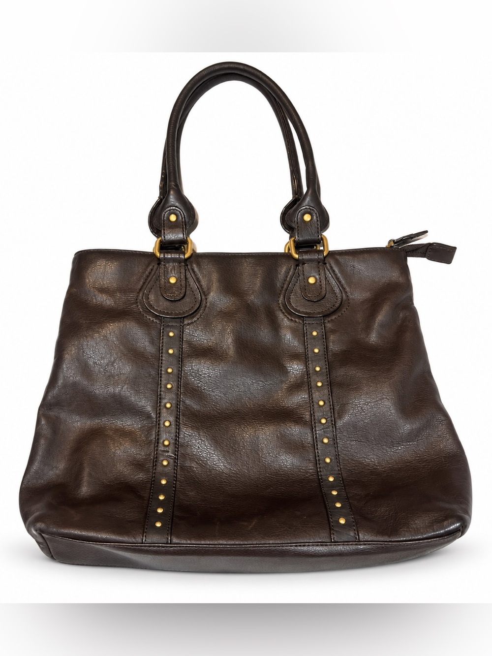 Rolfs Brown Genuine Leather Studded Tote Shoulder Bag Boho Classic